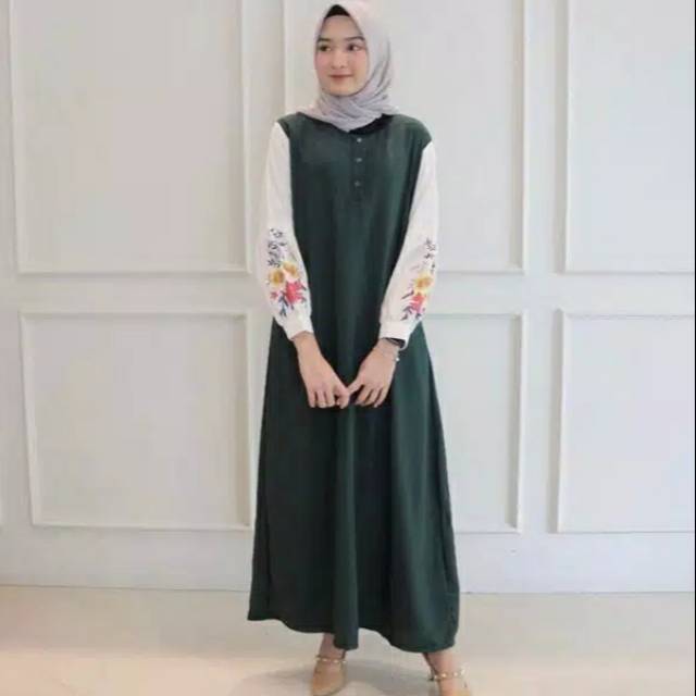 DRESS BORDIR LENGAN PUTIH / DRESS KIKAN / GAMIS