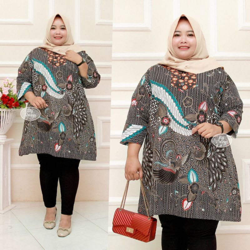 Tunik Batik Wanita Terbaru Ukuran Super Jumbo Big Size LD 140CM FIT 4L 5L 6L ORI Batik Aksara Pekalo zaynbatik-19