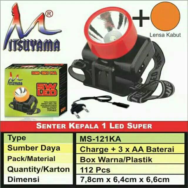 Lampu Senter Kepala Emergency LED / Head Lamp Super LED 5 Watt AC/DC Mitsuyama MS-121KA