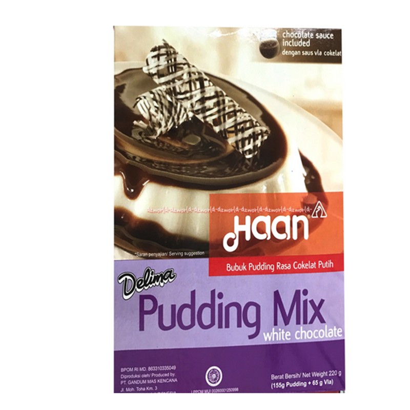 

Haan Delima Pudding Mix White Chocolate Tepung Bubuk Insatan Rasa White Chocolate Coklat Putih