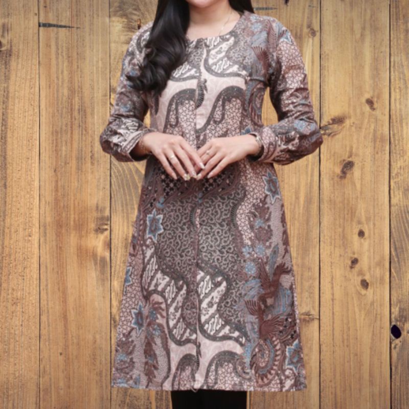 tunik batik pola soft original Arta batik super seragam kantor pakaian wanita batik busui resleting 