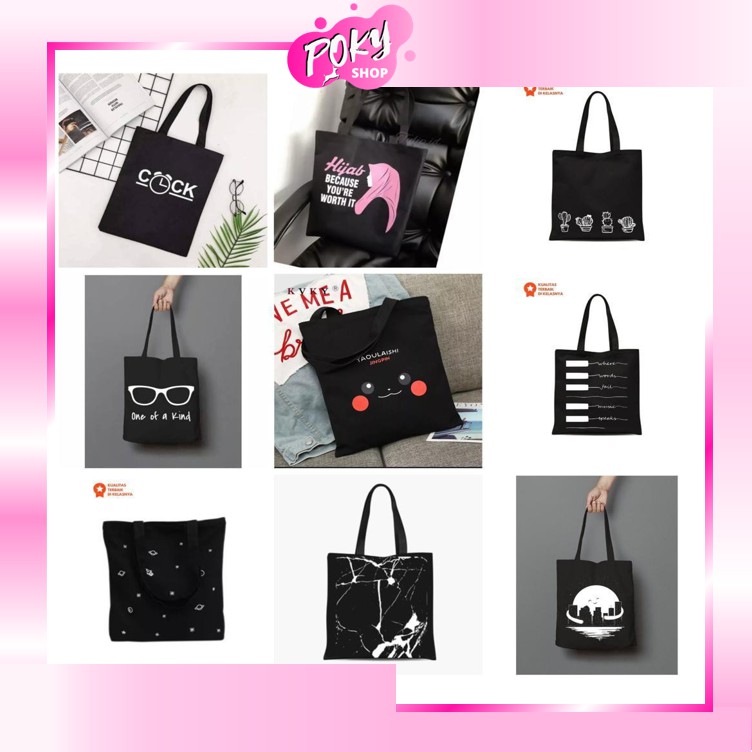 [LOKAL] POKY - Totebag (PAKAI SELETING) Tote bag GAMBAR UNIK kpop murah wanita custom motif