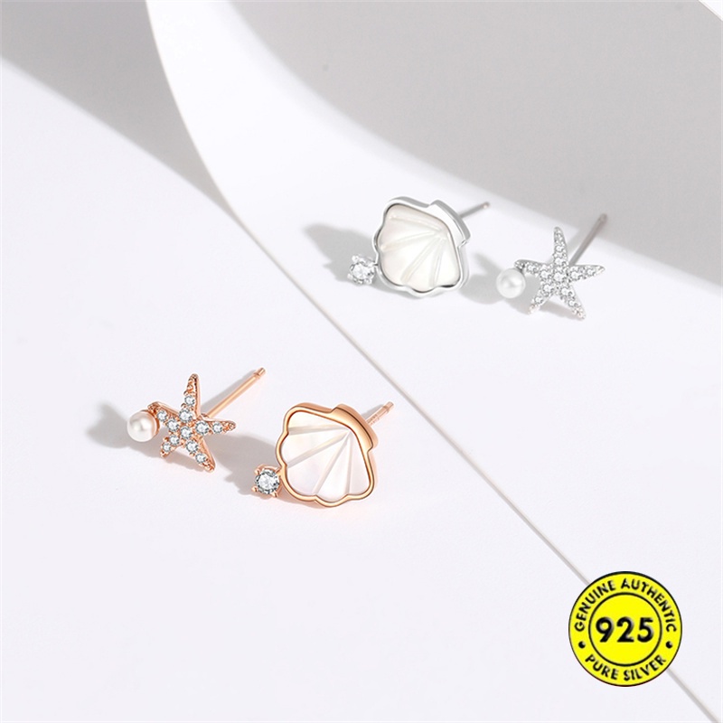 Anting Tusuk Sterling Silver 925 Desain Bintang Laut Hias Mutiara Untuk Wanita