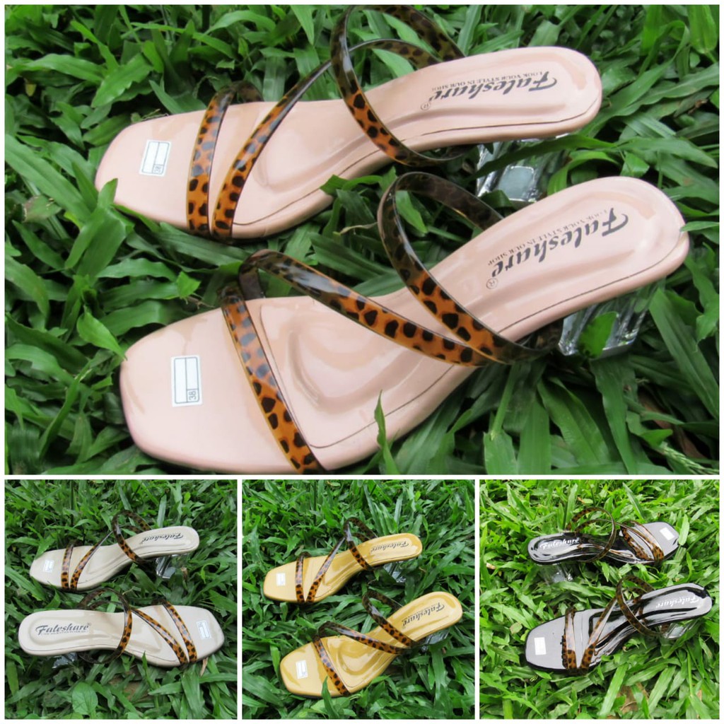 SANDAL WANITA HAK KACA SLOP MOTIF MACAN