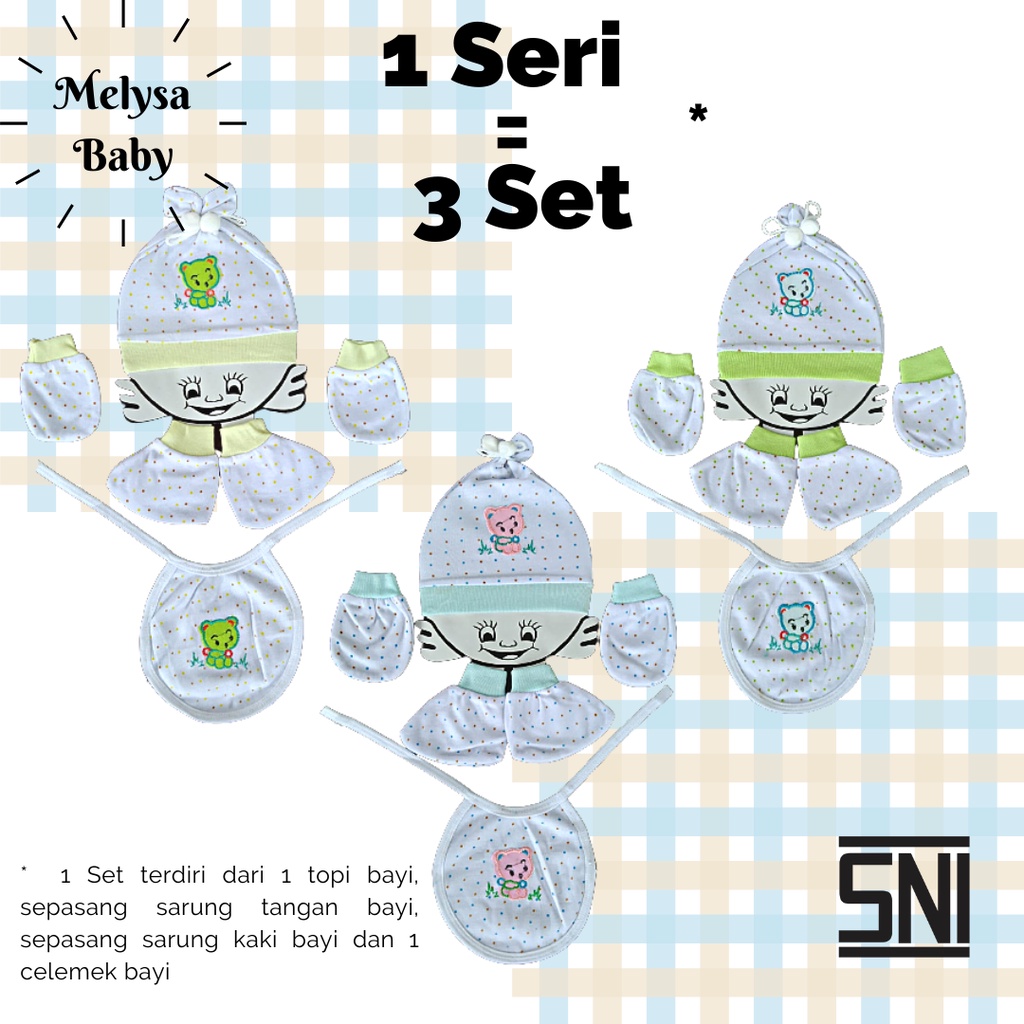 1 Seri Topi Set Bayi Putih SNI | 4 in 1 | New Born