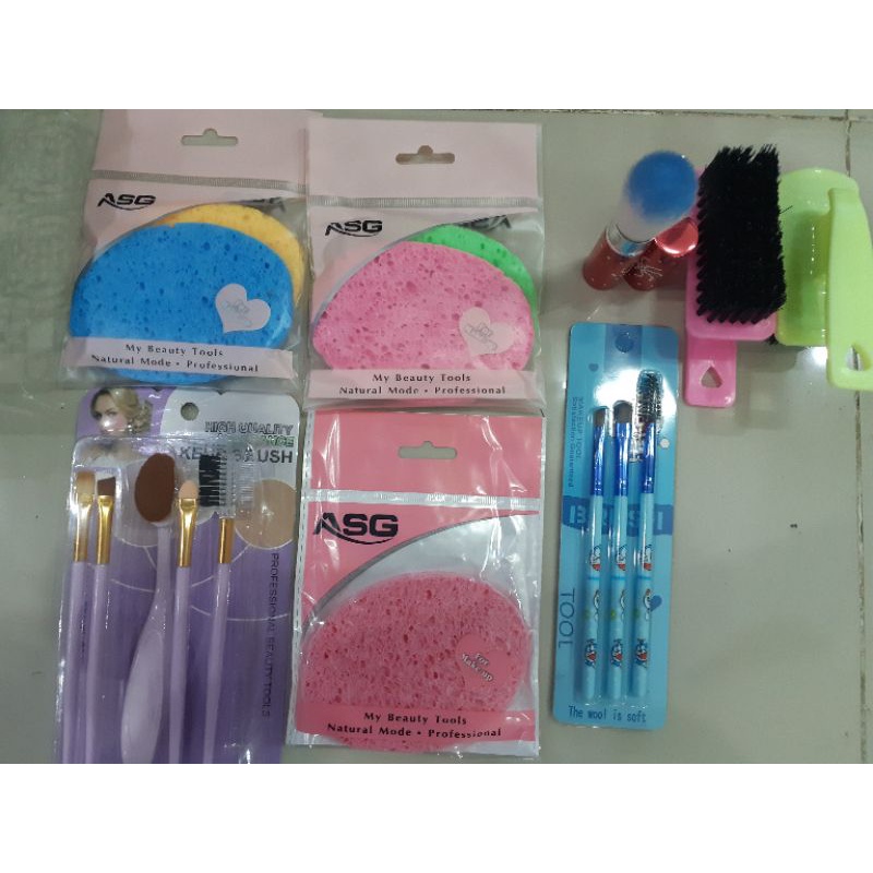 Macam" kuas & spon penghapus Masker , Kuas Set isi 3 , kuas set violet , sikat serbaguna spon blen i