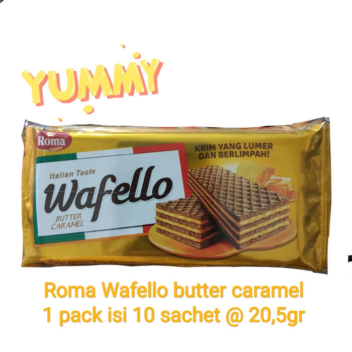 

Wafer-Biskuit- Wafello Butter Caramel Isi 10 Bungkus. (Roma Wafer/Wafer Roma) -Biskuit-Wafer.