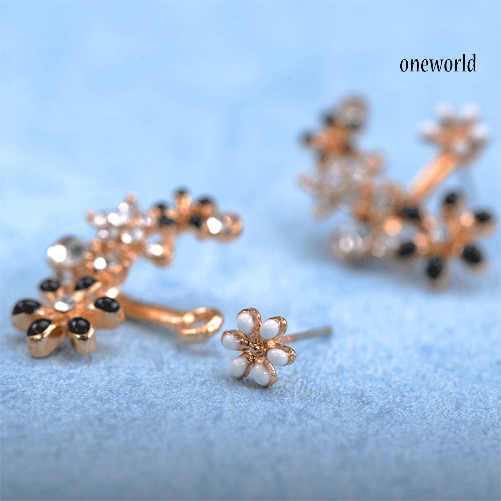 OW@ Multicolor Elegant Women Rhinestone Inlaid Flower Earrings Party Banquet Jewelry