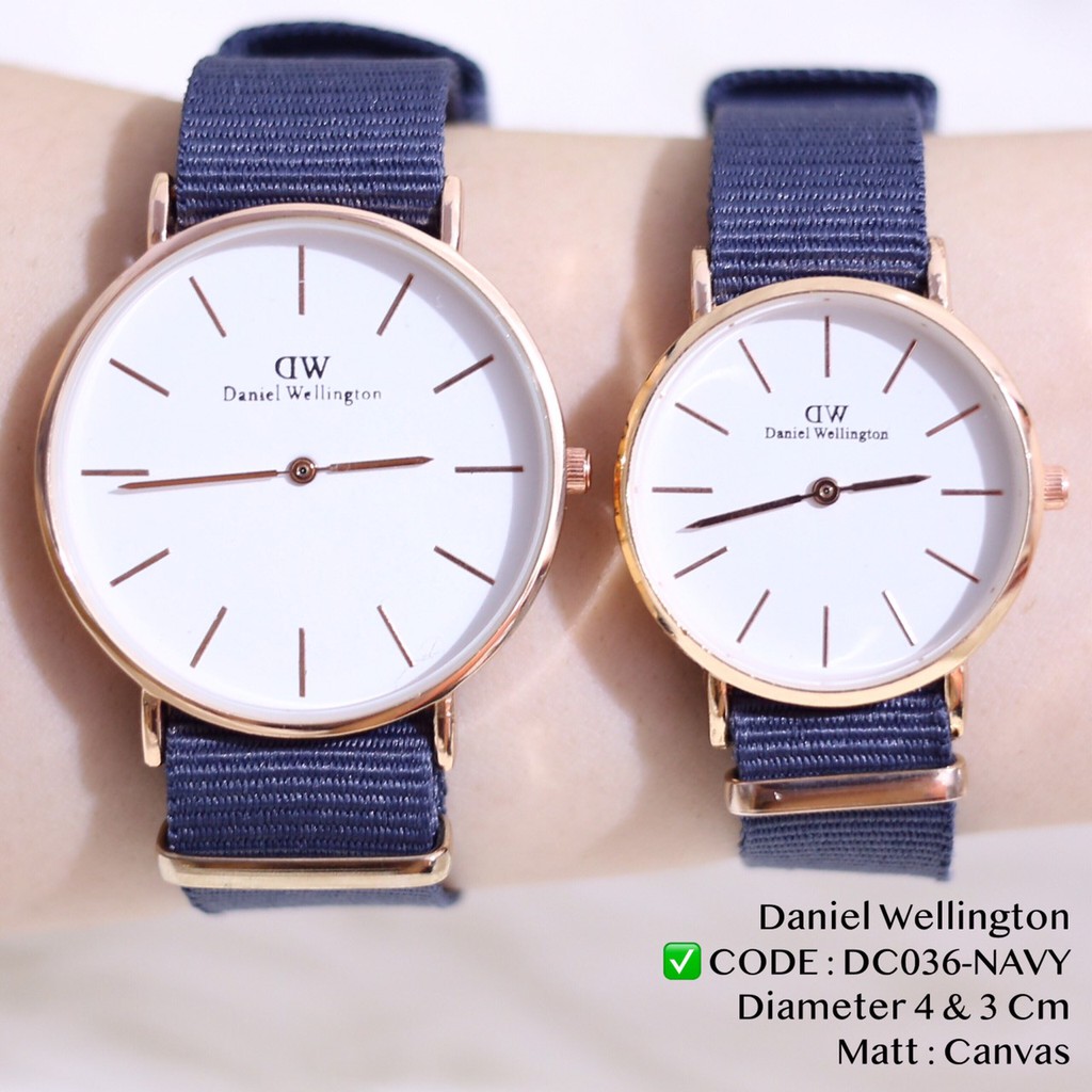 Jam tangan couple tali kain kanvas model 2 jarum grosir ecer termurah free baterai DC036