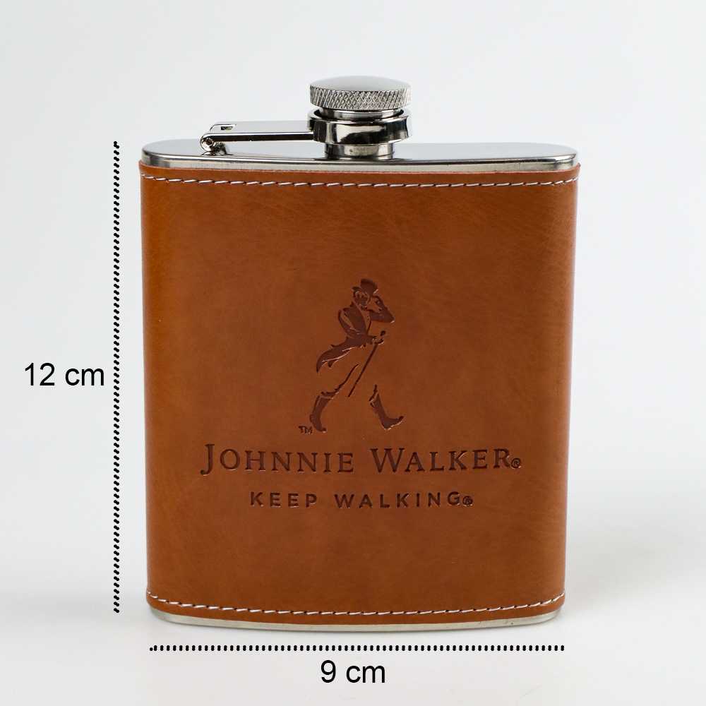 Leather JW Botol Minum Unik Wine Bir Hip Flask Stainless Steel With Corong Sloki Shot