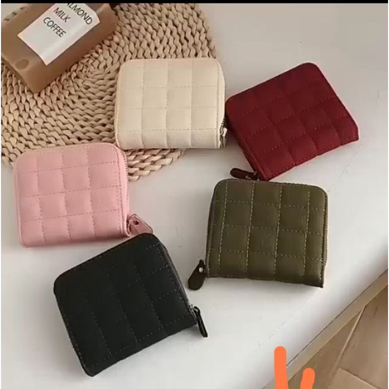 Dompet mini wanita kotak kotak Qualted kimy women short wallet premium