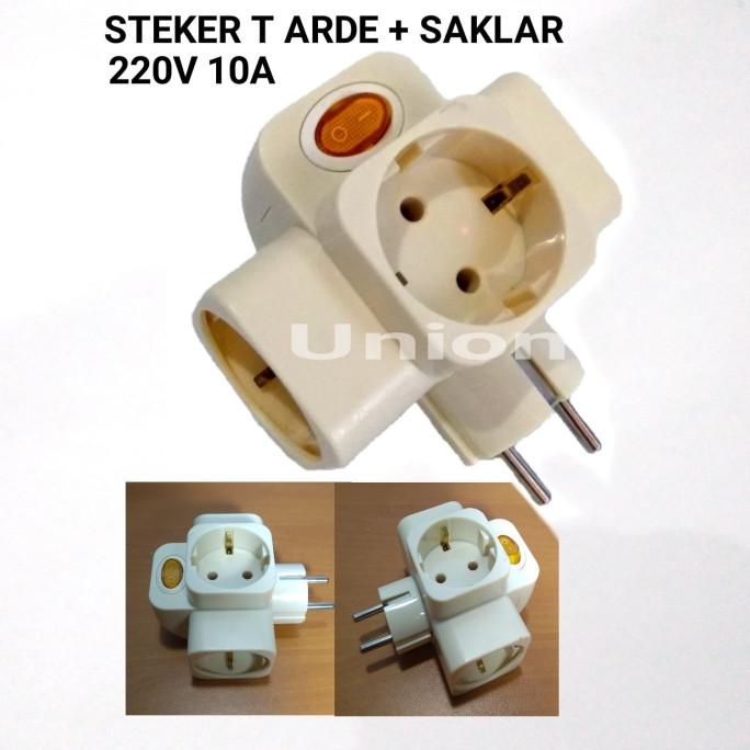 Steker T Arde /Colokan Listrik Arde Cabang 3 + Saklar Bright G