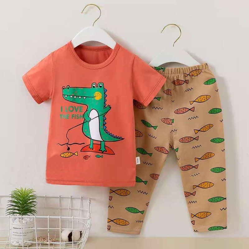 Baju Setelan Anak Laki-Laki Fishing Croco Lengan Pendek Import