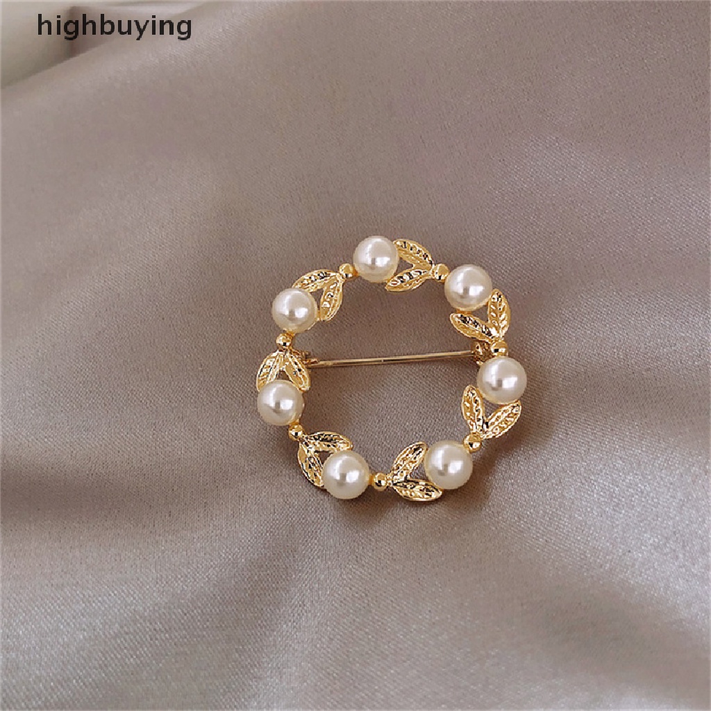 Hbid Bros / Pin Wanita Desain Lingkaran + Daun Hias Mutiara Gaya Trendy / Elegan Untuk Pesta / Hadiah