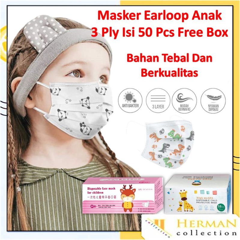 MILKHA.ID - Masker anak 3ply 50pcs 1 box murah berkualitas careion food grade / masker earloop /mask