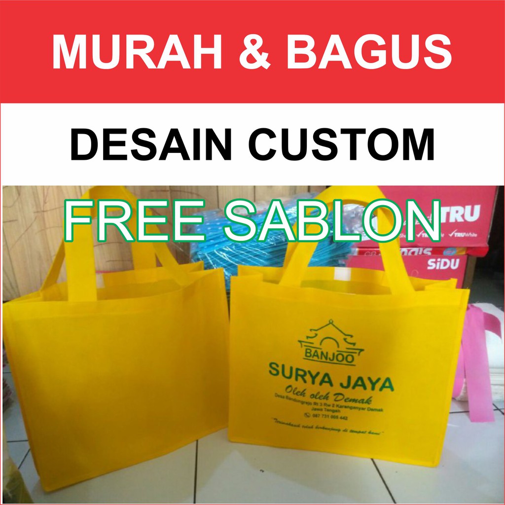 

Tas Promosi Toko Souvenir Perusahaan Custom Desain Sablon Satu Warna