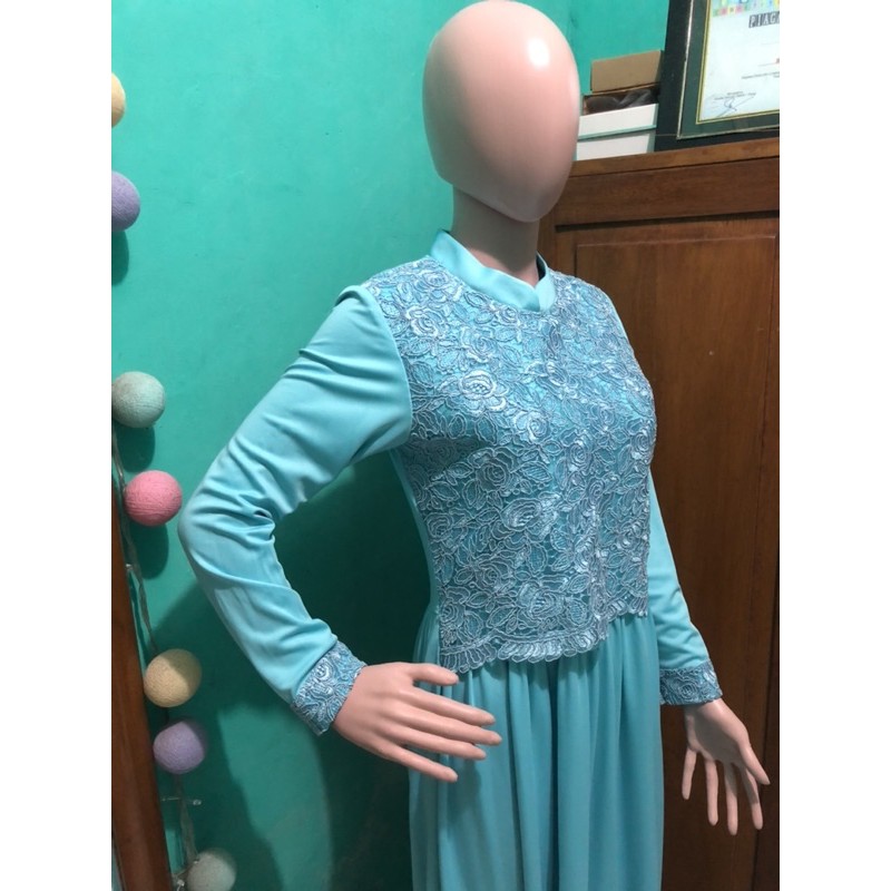 Dress Muslim / Baju Syari / Gamis Brukat warna Biru Langit
