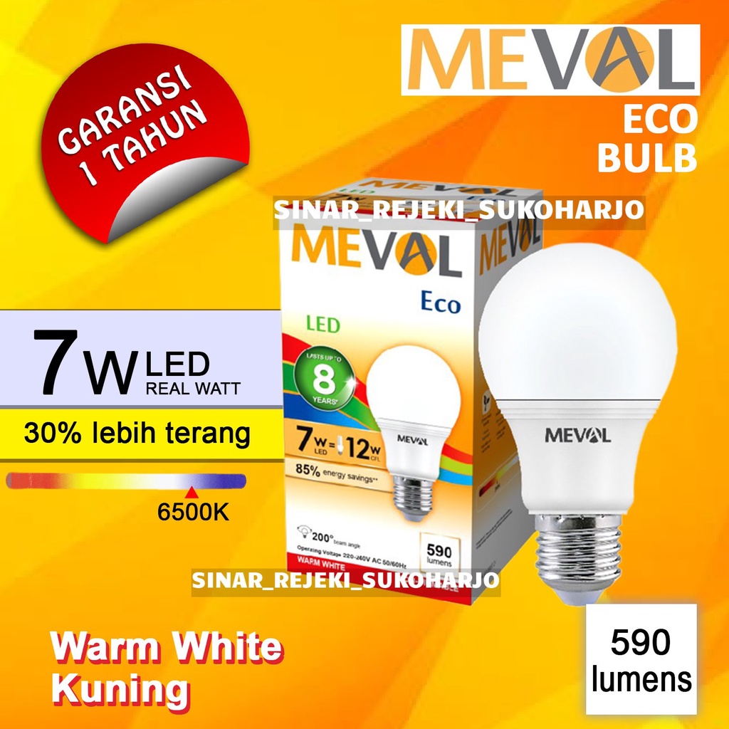 Meval Lampu LED Bulb Eco 7 Watt WW / Warm White Kuning 7W