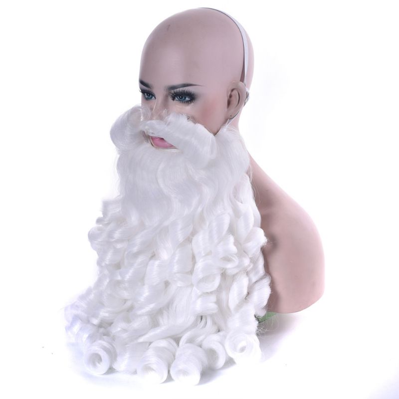 Rambut Palsu Cosplay Santa Claus Dengan Jenggot Pendek Bahan Sintetis Warna Putih Untuk Pria Dan Wanita