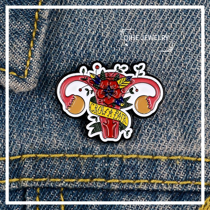 Bros Pin Enamel Desain Bunga Uterus Feminis Untuk Kerah Kemeja Ransel