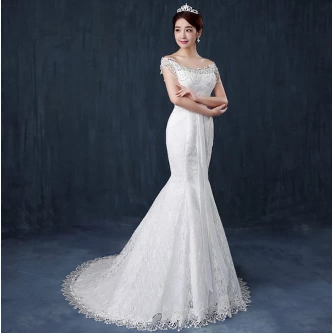 Gaun pengantin mermaid beaded Lace Mermaid wedding dress gaun pengantin