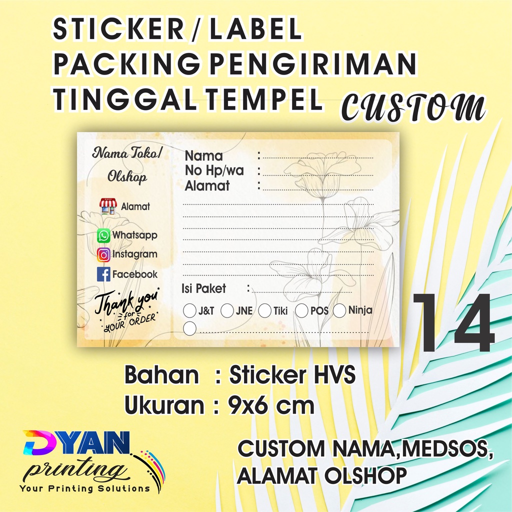 STIKER LABEL PENGIRIMAN PACKING ONLINE SHOP CUSTOM UKURAN 9X6CM COD/BAYAR DITEMPAT