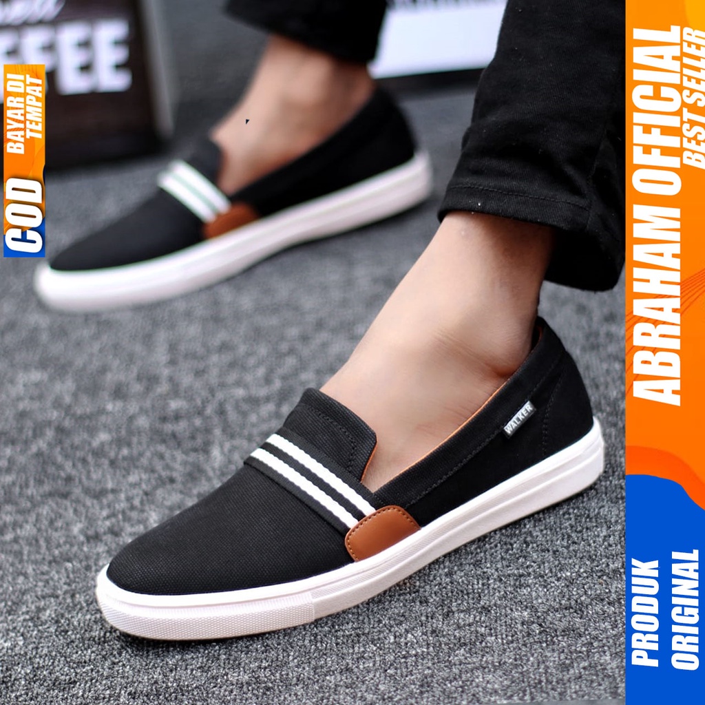 Abraham Kante - Sepatu Slip On Santai Casual Pria Hitam Kanvas Original