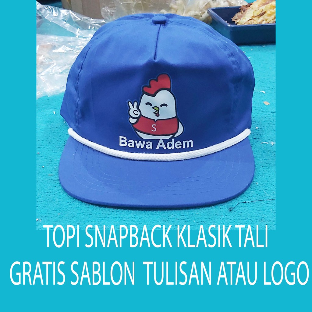 SABLON LOGO NAMA GAMBAR TOPI SNAPBACK KLASIK TALI CUSTOM