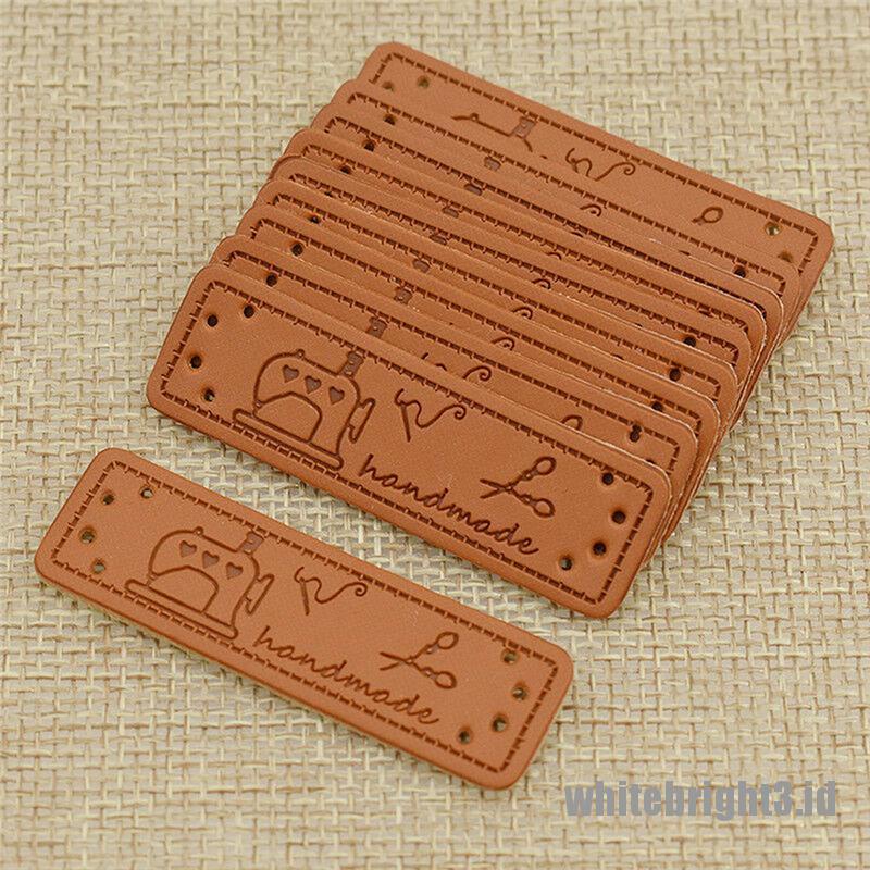 ❤WHITE3❤ 50Pcs Brown Made with Heart PU Leather Handmade Label Tags DIY Sewing Craft