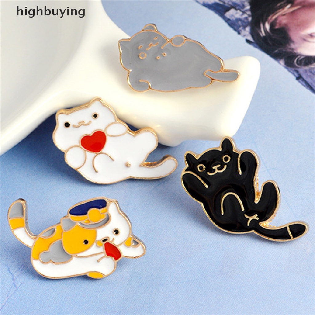 Hbid 4PCS / Set Bros Pin Enamel Bentuk Kartun Kucing Untuk Wanita