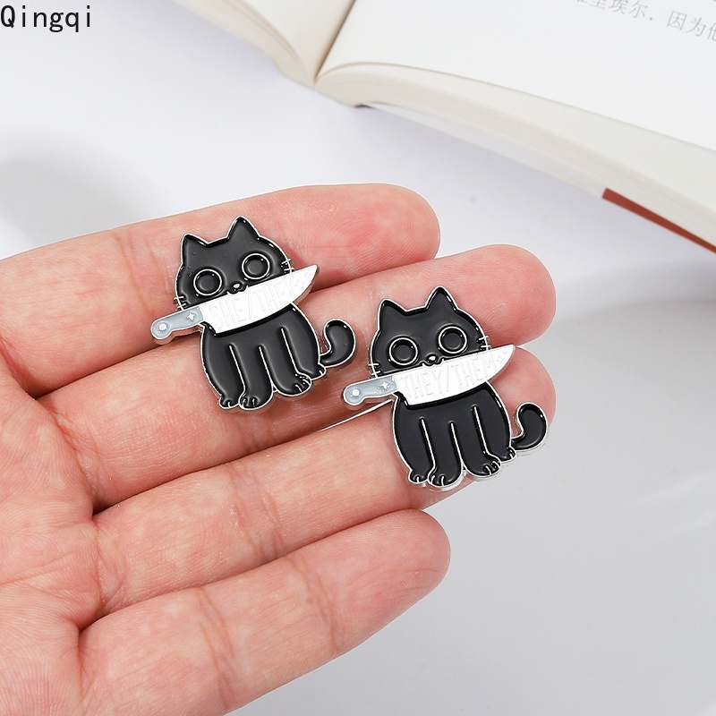 Bros Pin Enamel Desain Kartun Kucing Hitam Gaya Punk Gothic Untuk Teman