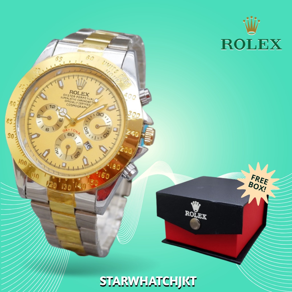 Jam Tangan Rolex Pria Daytona Tahan Air Tanggal Aktif Stainless Steel Stylish Limited Edition Free B