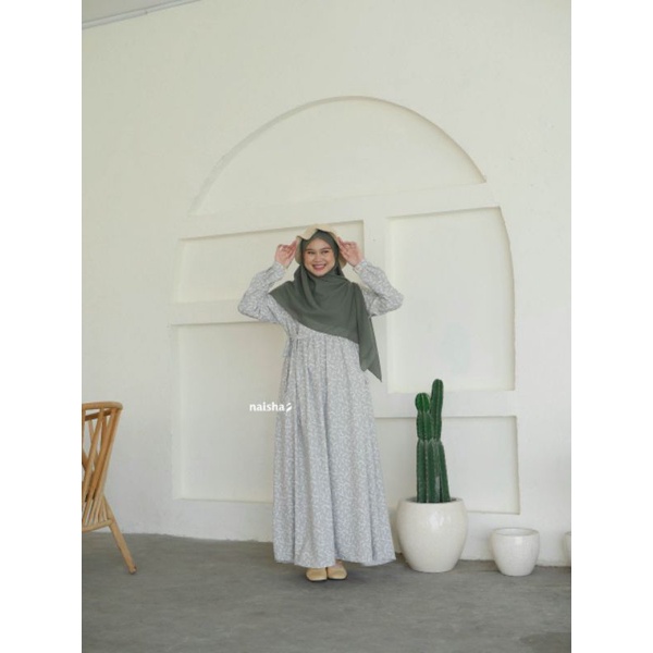 Elnara Dress Gamis Syari Vintage Bunga Bahan Syakila Murah Bumil Wudhu Friendly