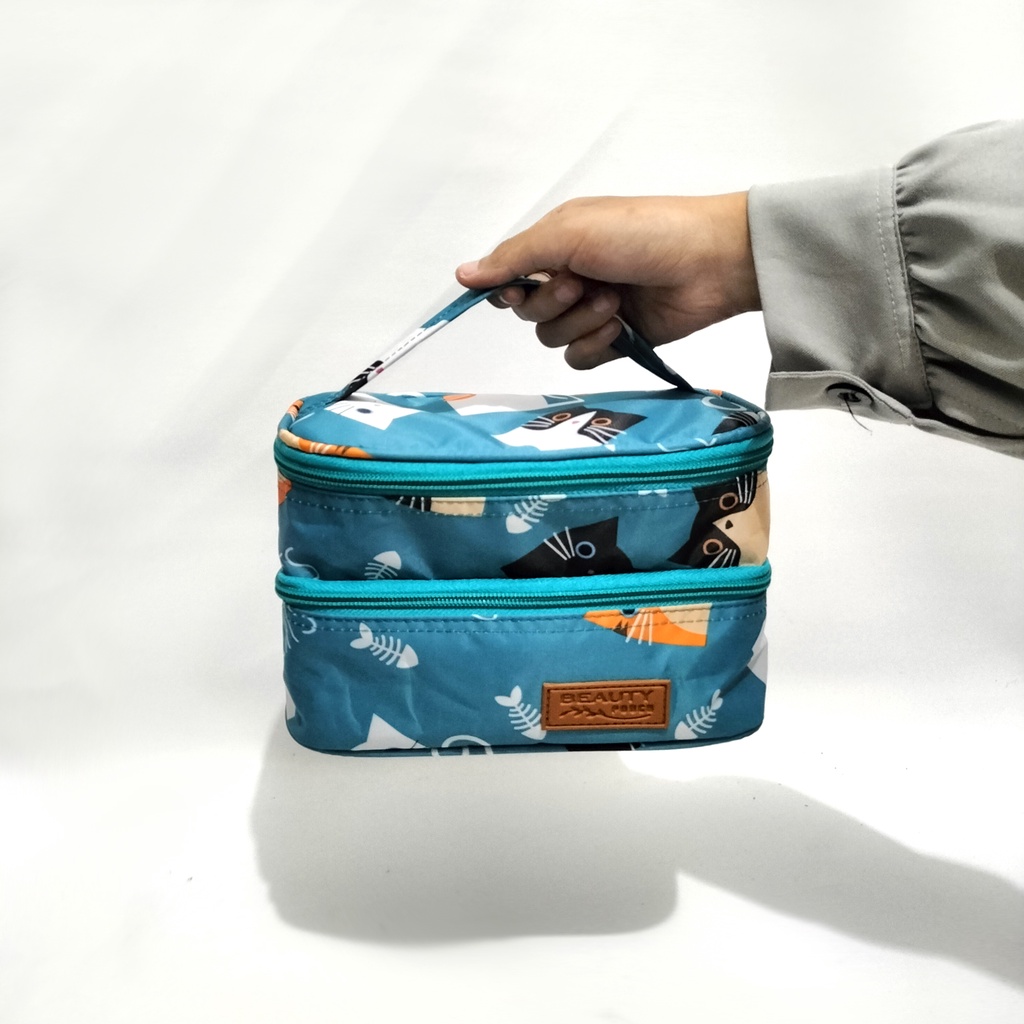 Pouch Make Up motif tempat penyimpan alat rias susun mini tas kosmetik waterproof travel organizer kecil