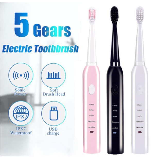 Sikat Gigi Elektrik Listrik Otomatis Toothbrush Automatic Waterproof 5 Mode 3 Sikat Lembut 3.0 Teeth Whitening