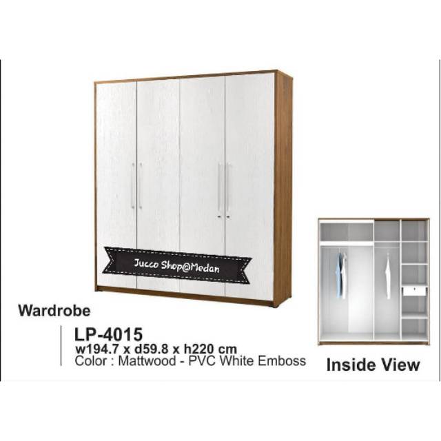 Lemari Pakaian Expo Medan - Lemari Pakaian 4pintu LP4015 - PVC white