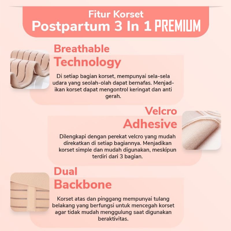 PREMIUM Quality - Paket Korset 3 in 1 &amp; 2 in 1 Pelangsing Pengecil Perut Pinggang Pinggul / 1 Set Stagen Setelah Melahirkan