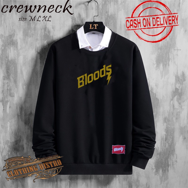  Bloods Crewneck Black Motif Simpel Pria/Wanita Premium Quality SWEATER PRIA/WANITA L XL VCRL