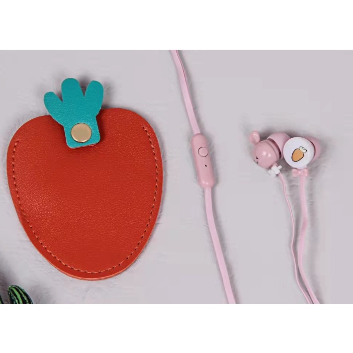 [KN-8243] Headset Earphone RABBIT Kelinci Lucu dengan Wadah Earphone CARROT / Tempat Earphone Bentuk WORTEL / Dompet Headset Kulit Carrot