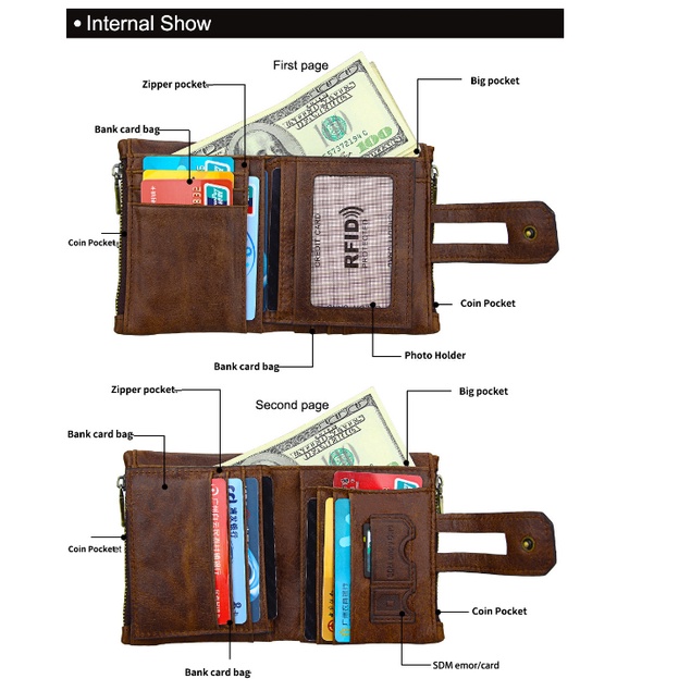 Dompet Pria Lipat Kulit Sapi Asli RFID Protection Leather Wallet AEH60