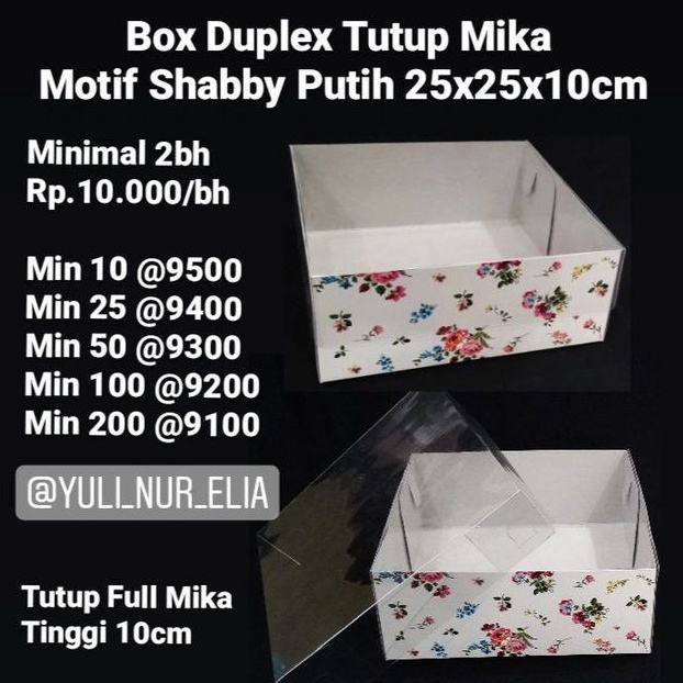 

Box Duplex 25x25x10cm Tutup Mika Motif Shabby Putih
