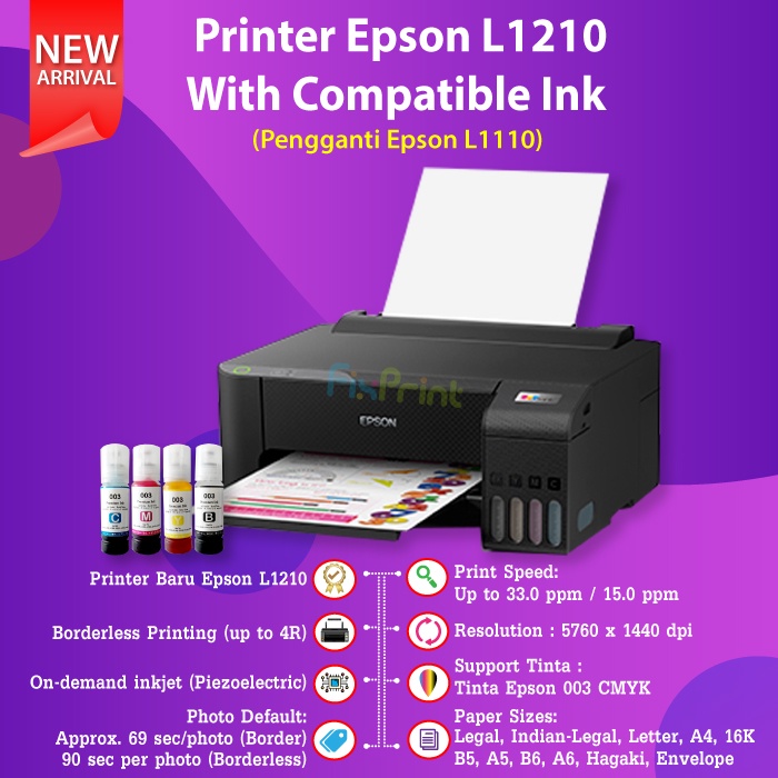 Printer Epson L1210 Pengganti L1110 Print Only Black Tinta 003 C13T00V