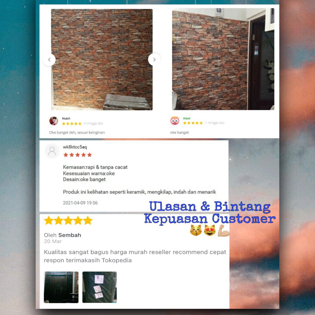 Wallpaper 3D 6MM Dinding Brick Foam 3D Motif Batu Bata Alam Retro 70x77 cm Dekorasi Walpaper Asthetic-1