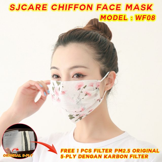 Chiffon Fashion Face Mask Breathable Masker Kain BONUS FILTER PM2.5 - WF08