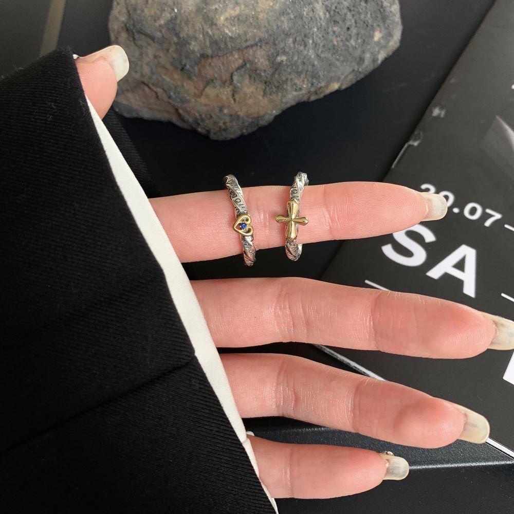 Mxbeauty Wanita Pembukaan Cincin Pesta Untuk Gadis Huruf Punk Cross Knuckles Rings