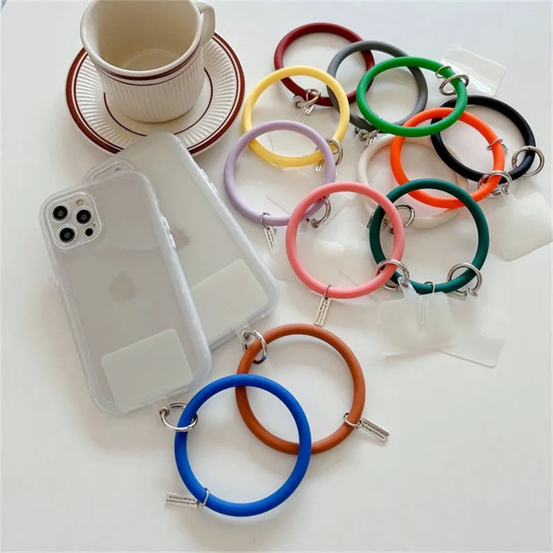 Tali Lanyard Anti Hilang Bahan Silikon Warna Macaron Untuk Gantungan Kunci / Handphone Universal