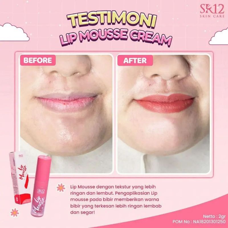 LIP MOUSSE SR12 / MELEMBABKAN / MENGANDUNG SUNSCREEN VIT E &amp; ANTIOKSIDAN