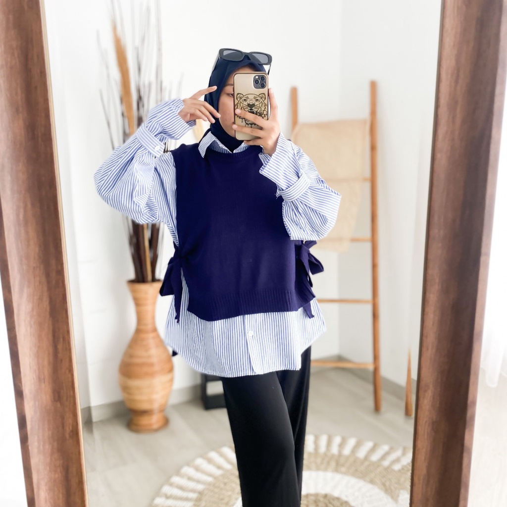 Baju Atasan Wanita Terbaru PATRICIA SET BLOUSE 2IN1 Bahan Rajut Mix Katun