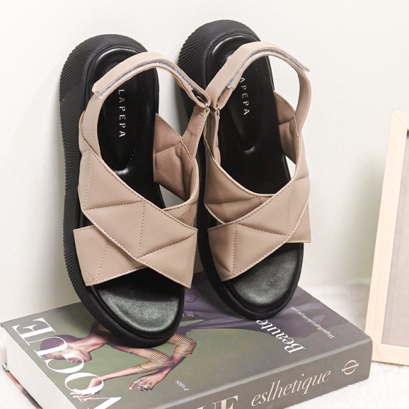 LAPEPA YUK -  Sepatu Sandal Wanita Wedges JOVITA Model Ban dua Tali Strap belakang Hak Tinggi Sole 4 cm Spatu Sendal Gunung Cewek  Size 36 37 38 39 40 41 Warna SMOKE Coksu Soft Cewe Kekinian Premium Terbaru Shoes Ori Original Mall Official Store Promo