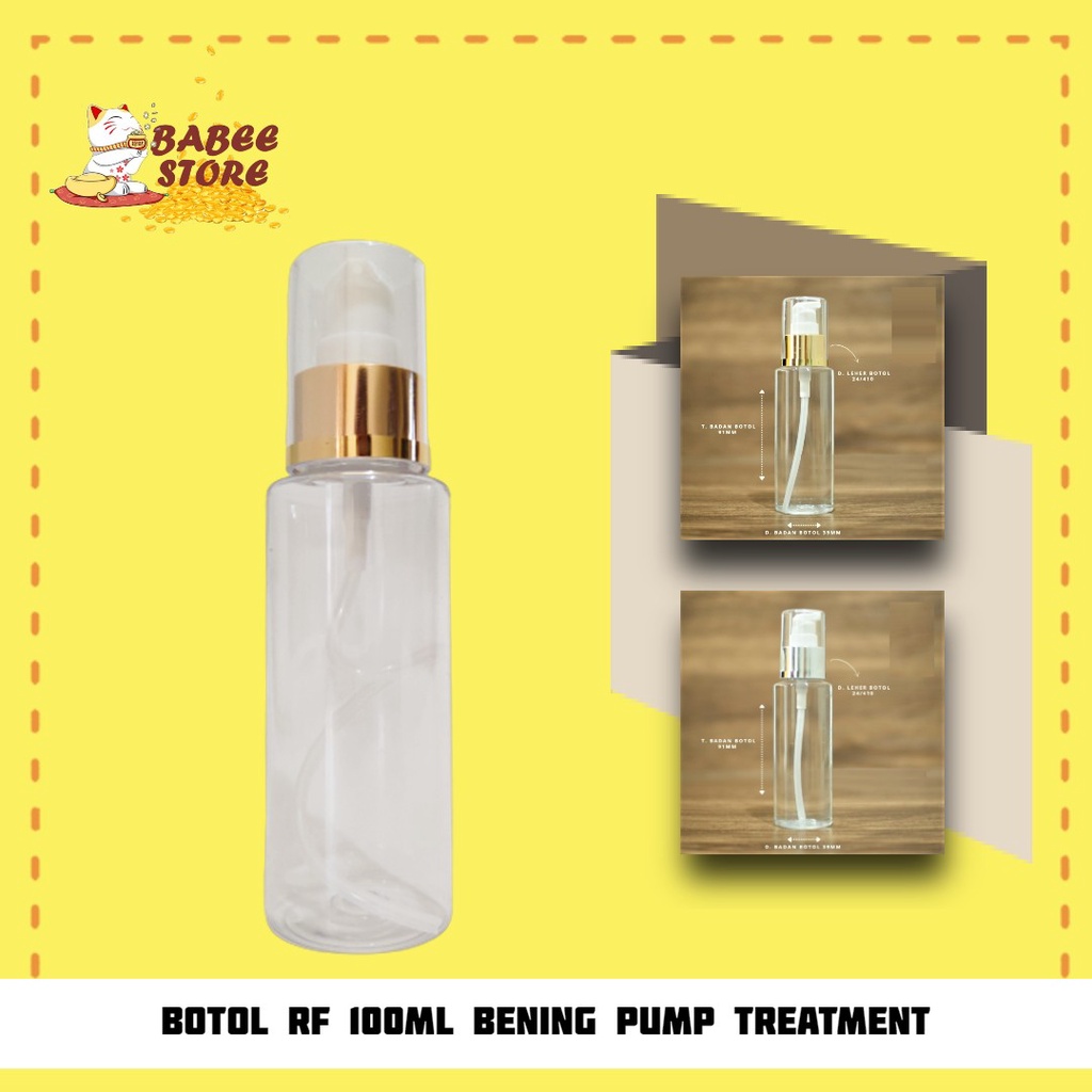 BOTOL RF 100ML BENING PUMP TREATMENT GOLD SILVER FULLCAP / BOTOL PUMP GOLD 100ML RF CLEAR BOTOL KOSMETIK